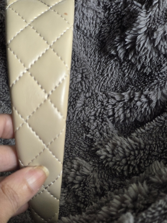 Yves Saint Laurent Quilted Leather Headband in Beige with Gold Logo main image 9